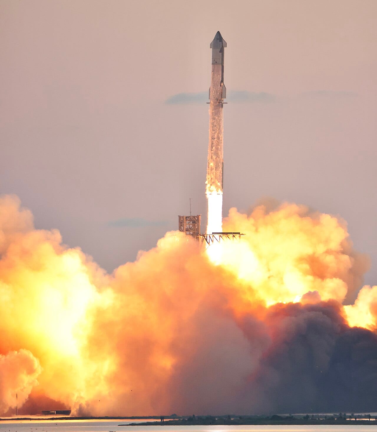 Starship lifting off from Starbase, Texas, on its fifth integrated flight test, October 13, 2024.